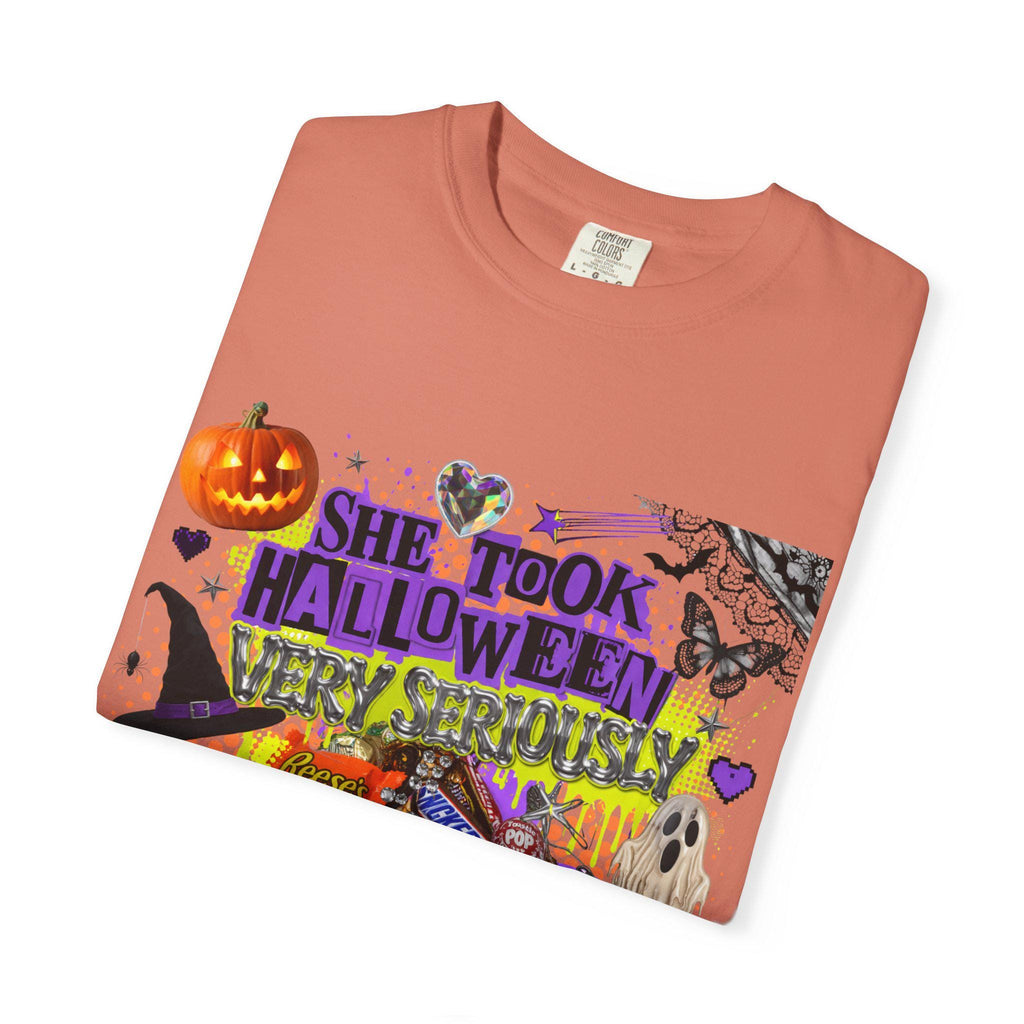 She Took Halloween Collage T-Shirt | Candy Pumpkins Spooky Elements Gothic Witchy Alternative Unisex Tee