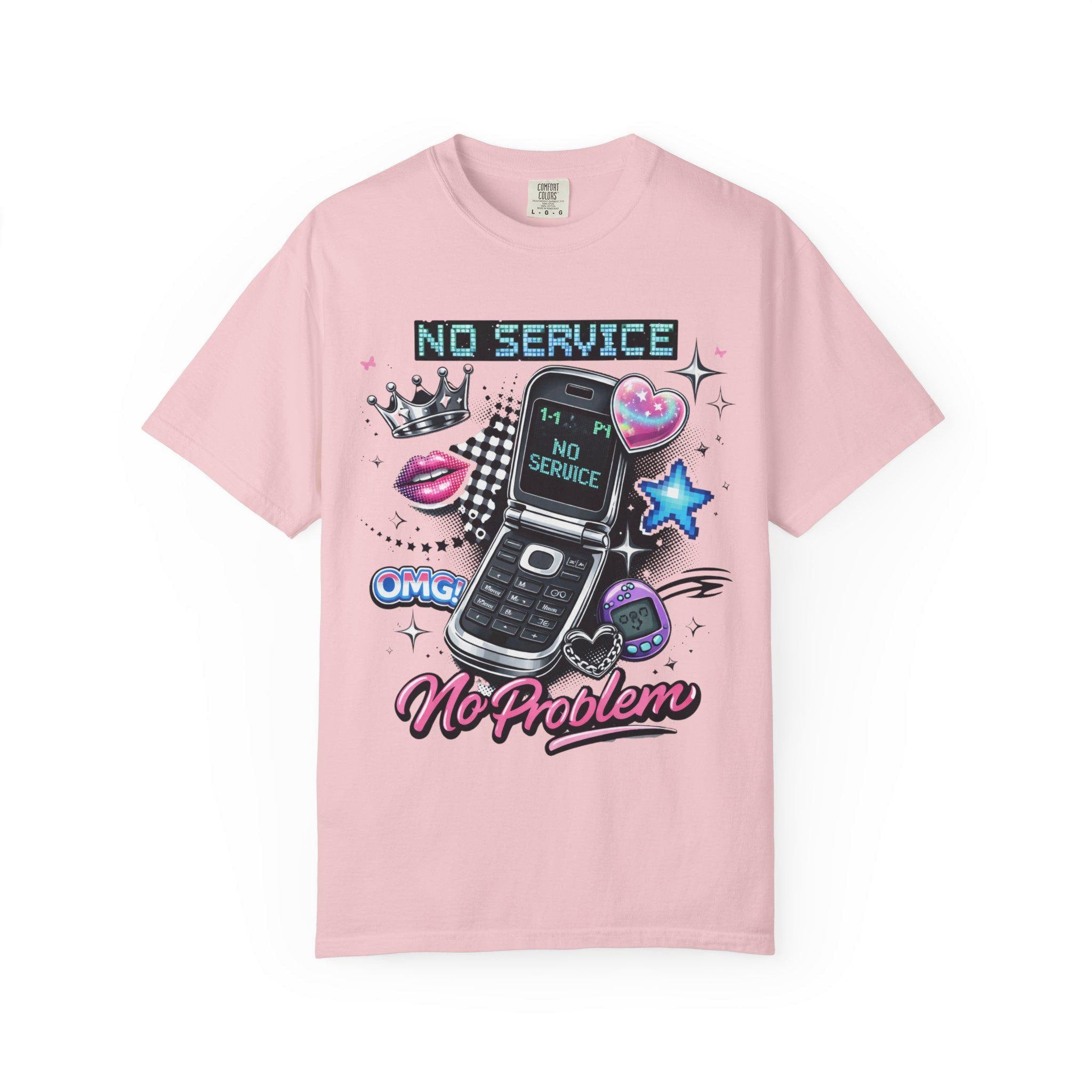 No Service Flip Phone Graphic Tee, Y2K Nostalgia Retro Top