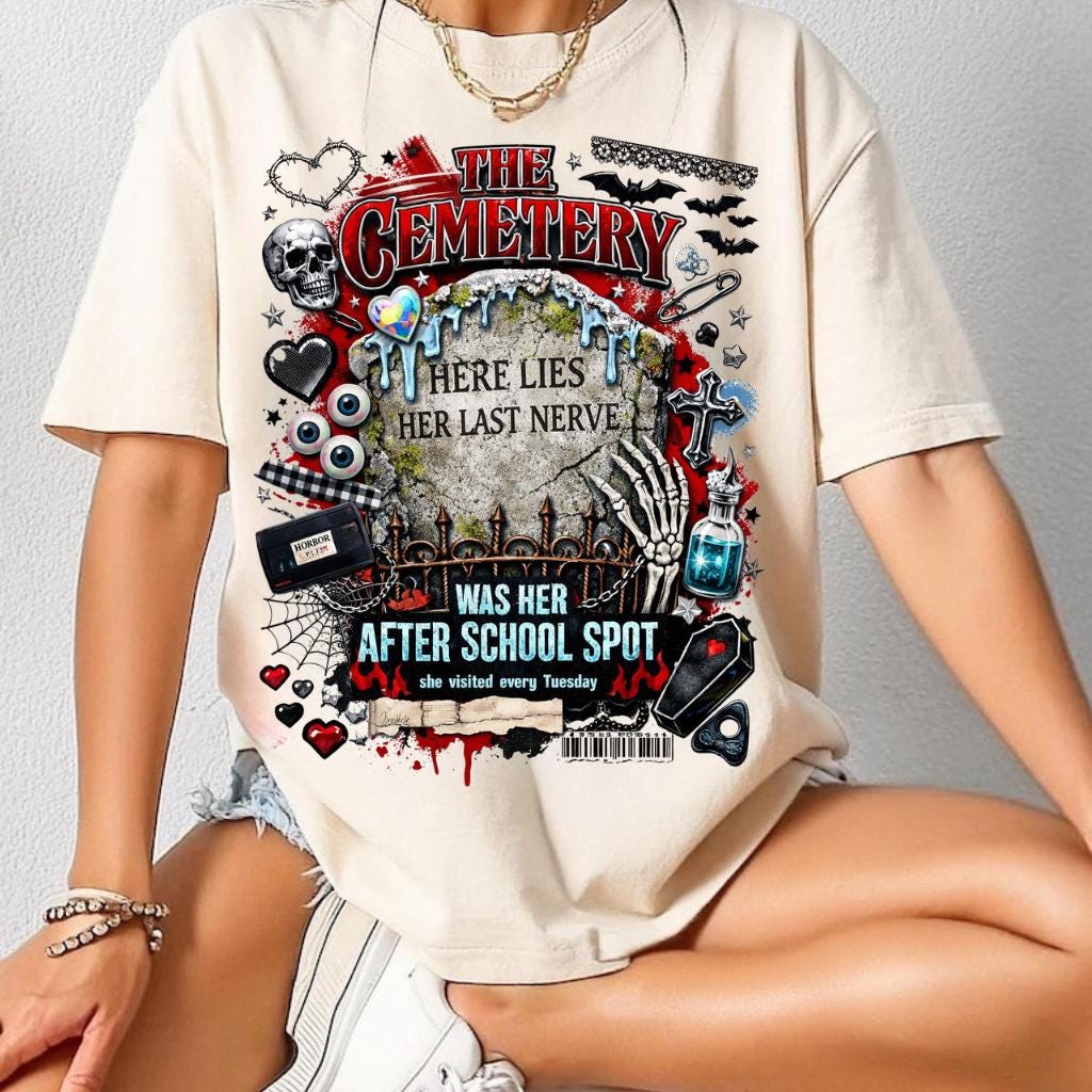 Gothic Cemetery Skull Graphic Tee | Horror Halloween Unisex Shirt