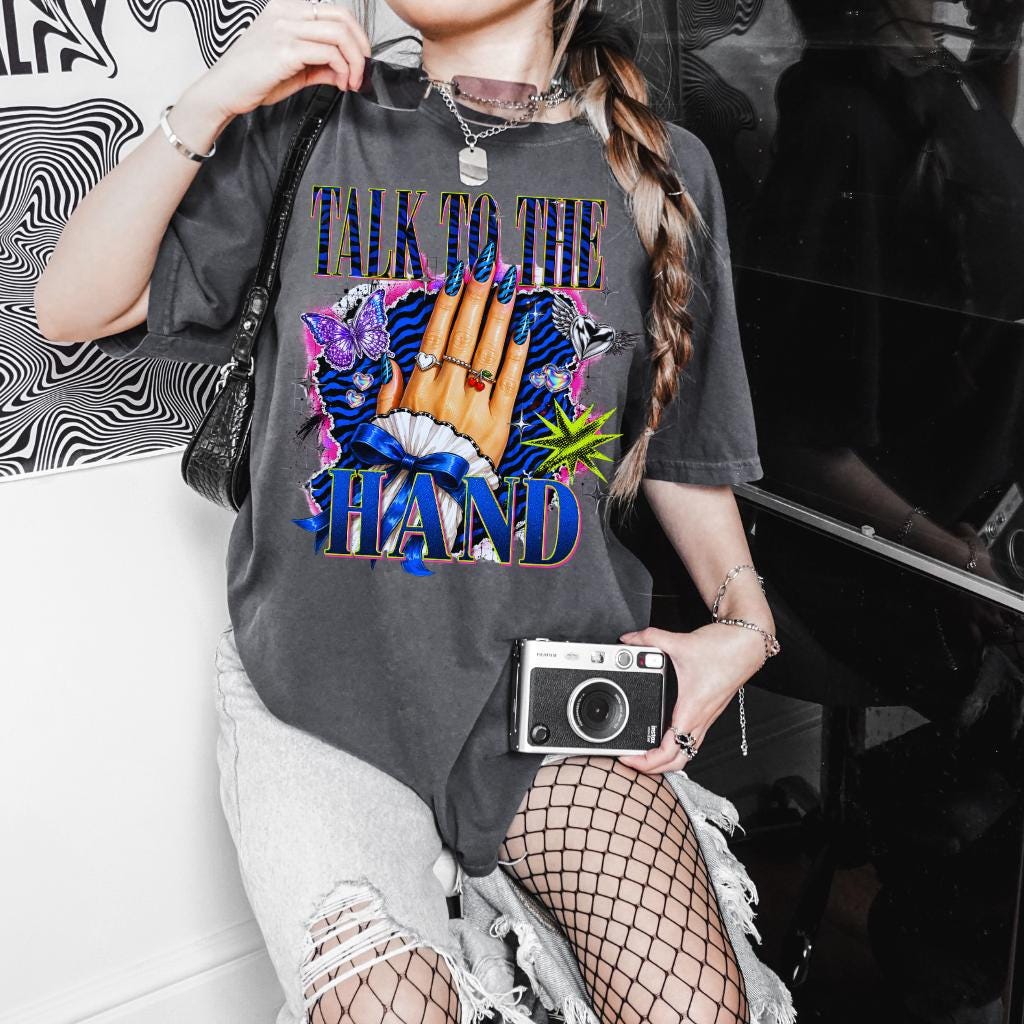 Talk To The Hand Graphic Tee | Retro Blue Roses Slogan Unisex Shirt