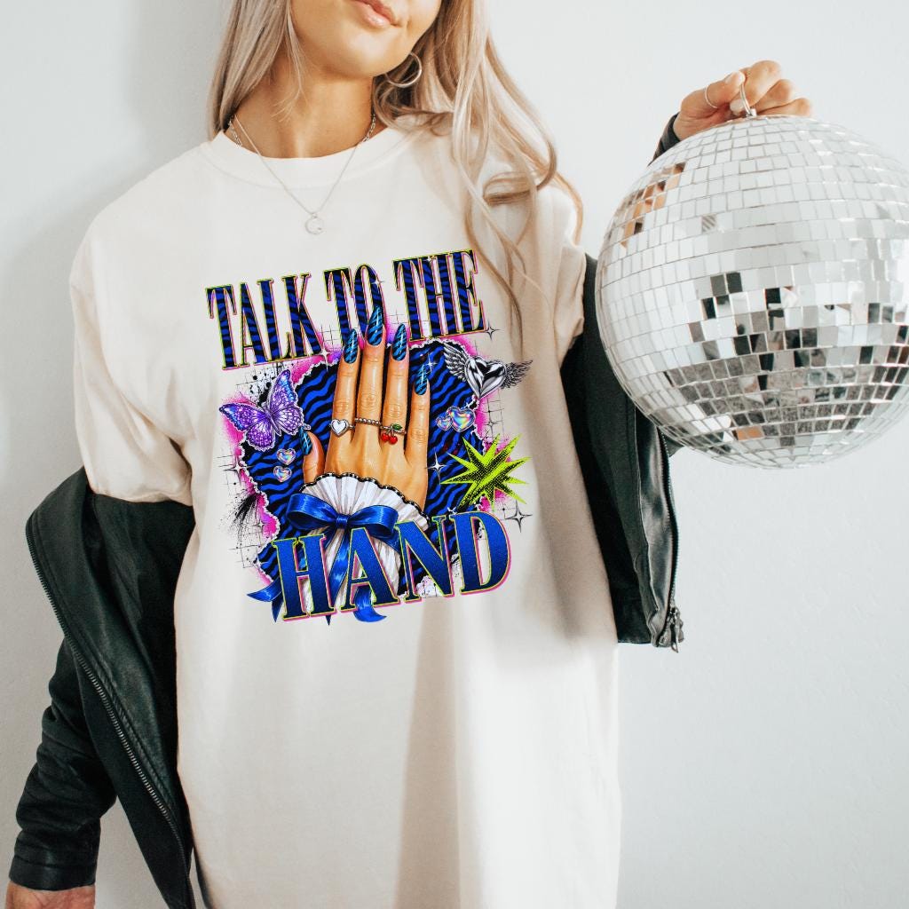 Talk To The Hand Graphic Tee | Retro Blue Roses Slogan Unisex Shirt