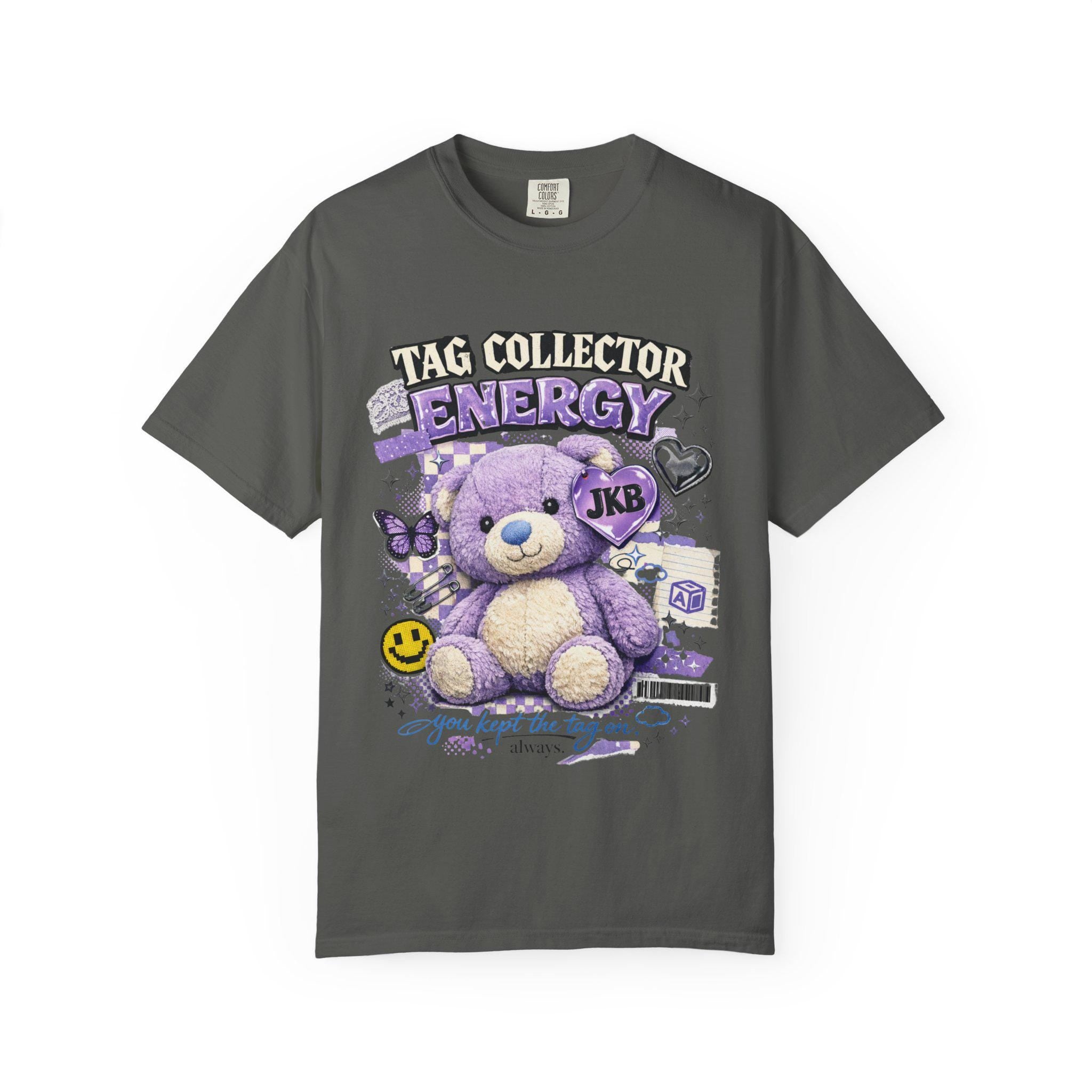 Tag Collector Energy teddy bear T-Shirt | purple kawaii graphic tee