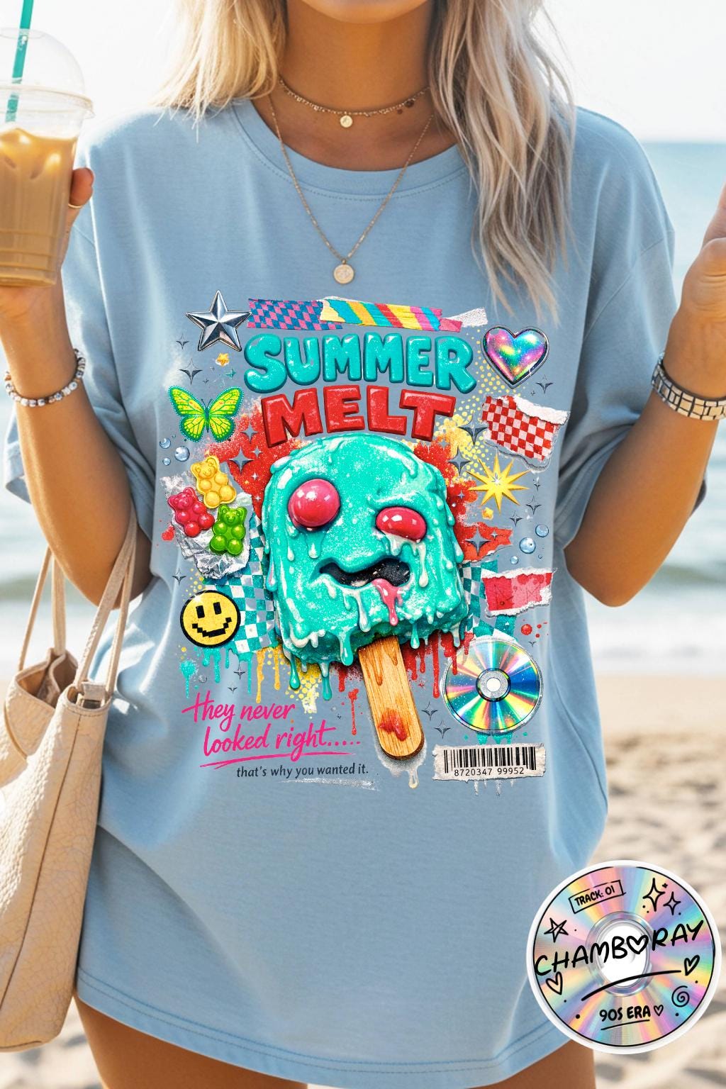 Summer Melt Popsicle Illustration T-Shirt | Colorful Retro Candy Graphic