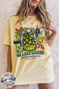 We Lived Outside firefly jar T-Shirt | Vintage Mason Jar Nature Graphic