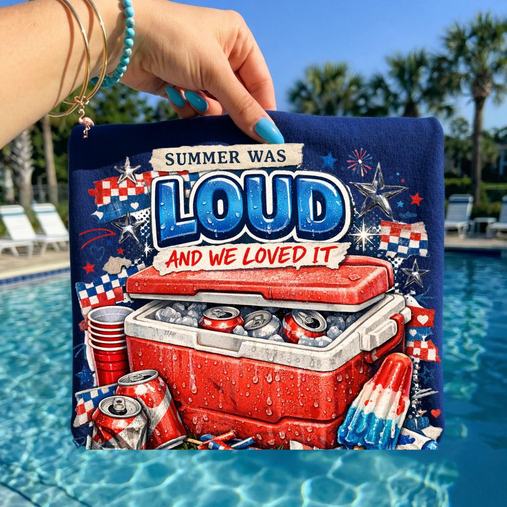 Summer Was Loud Cooler Graphic T-Shirt | Patriotic Fourth of July Vintage Festival Tee