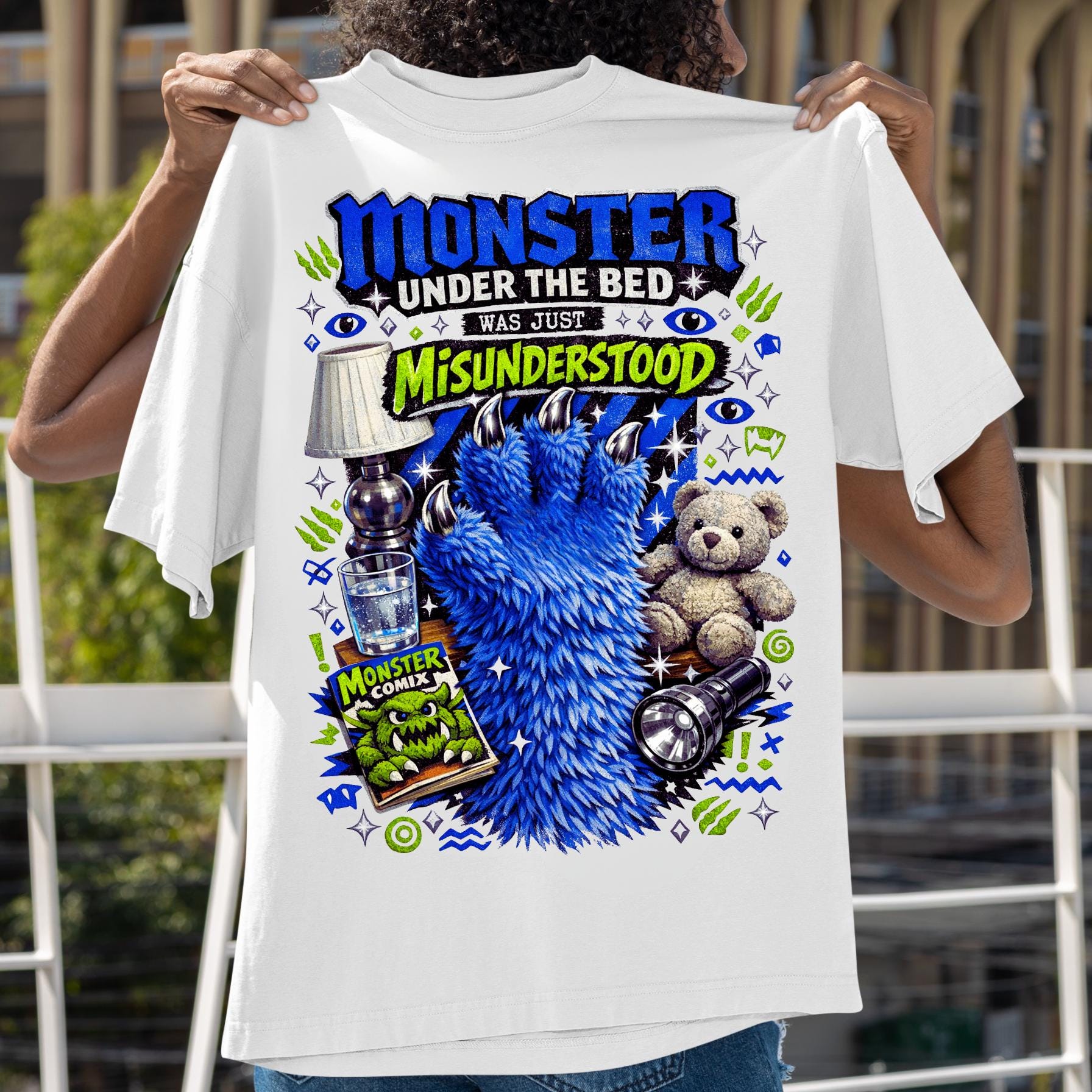 Monster Under Bed Graphic Tee | Garment-Dyed Relaxed Fit Unisex Shirt