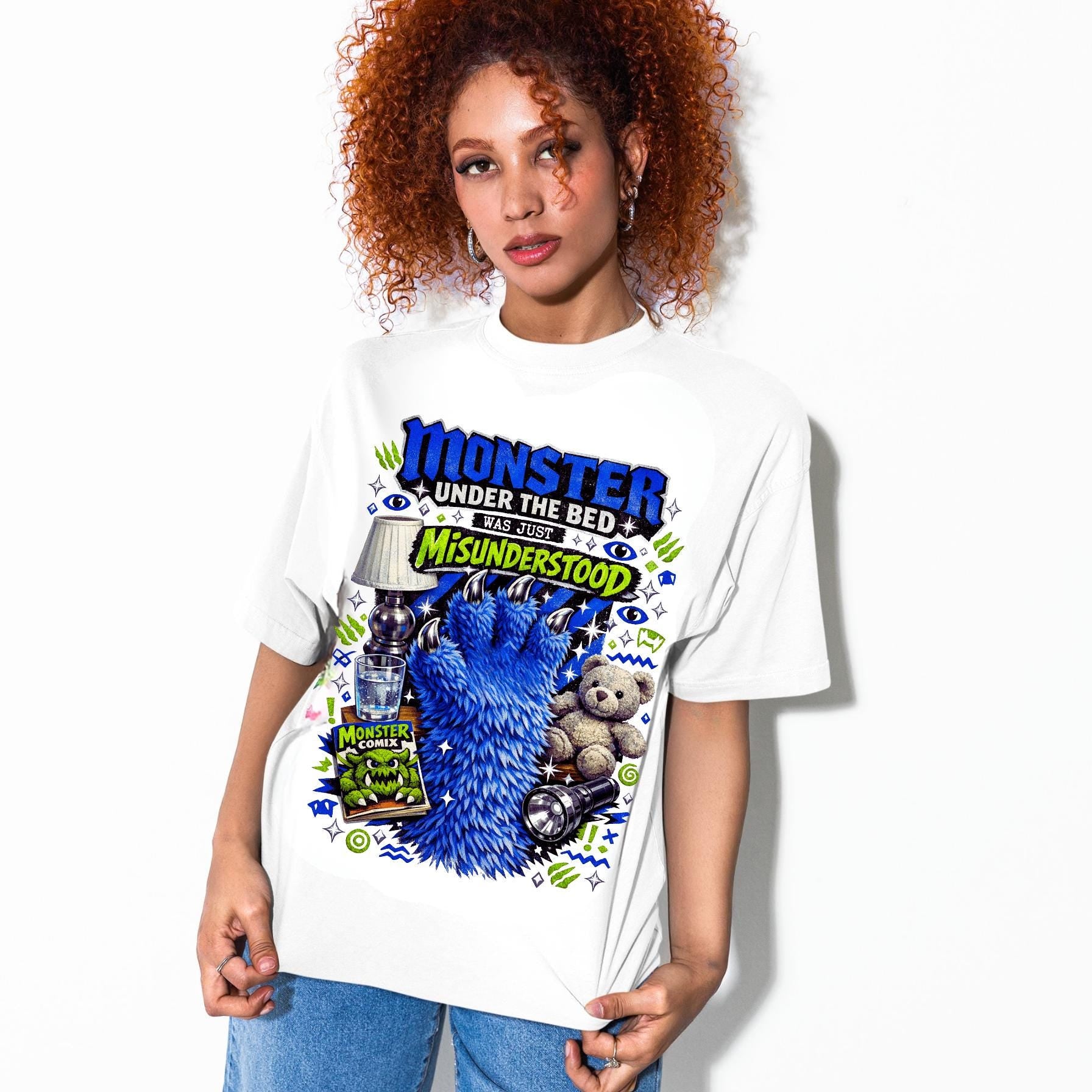 Monster Under Bed Graphic Tee | Garment-Dyed Relaxed Fit Unisex Shirt