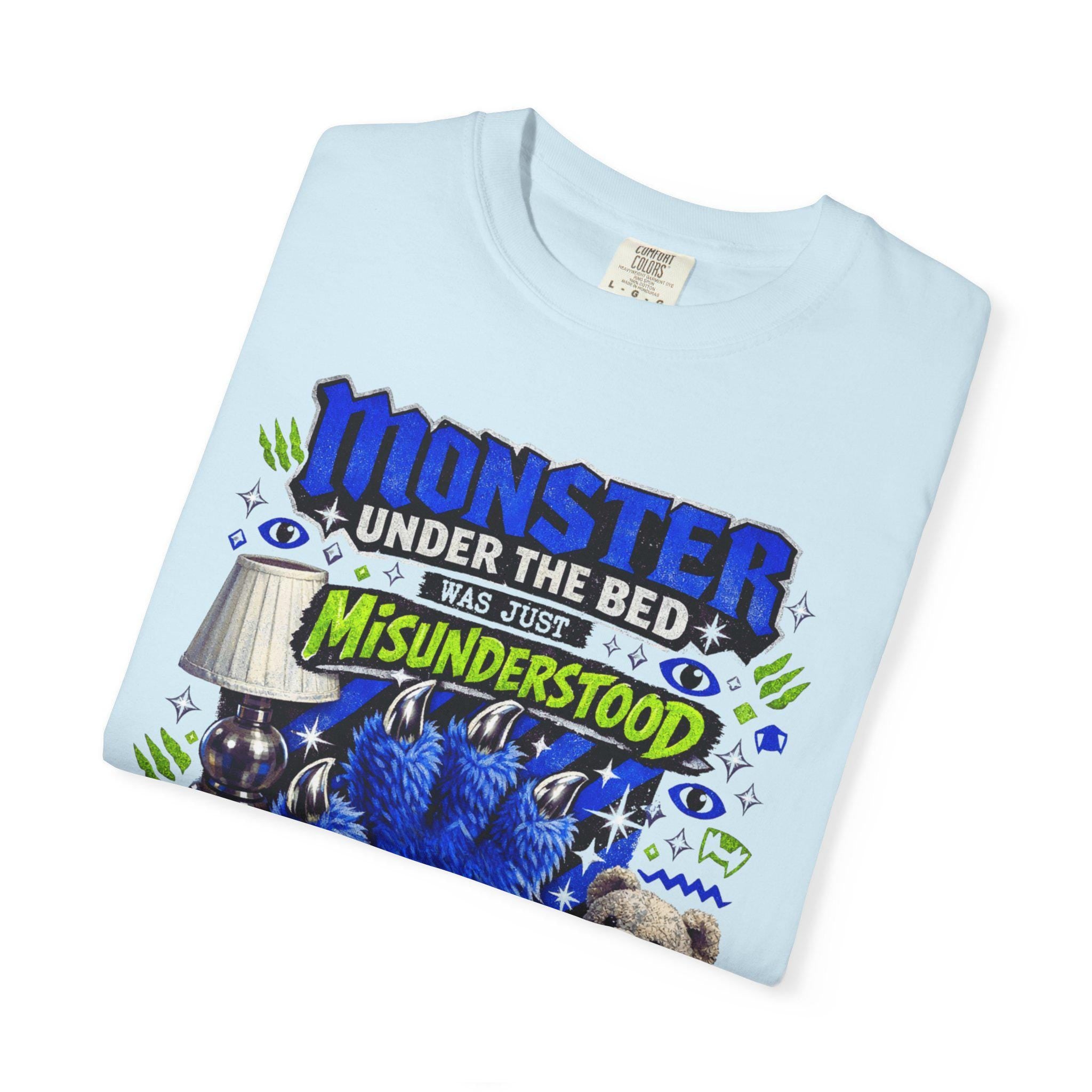 Monster Under Bed Graphic Tee | Garment-Dyed Relaxed Fit Unisex Shirt