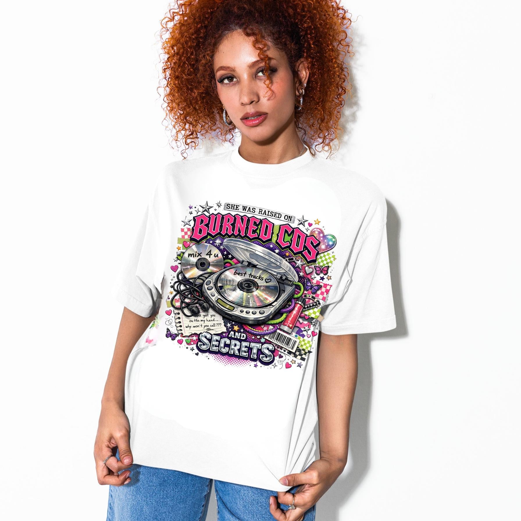 Burned CDs Secrets T-Shirt | Retro Mixtape Graphic Tee, Music Lover Unisex Shirt