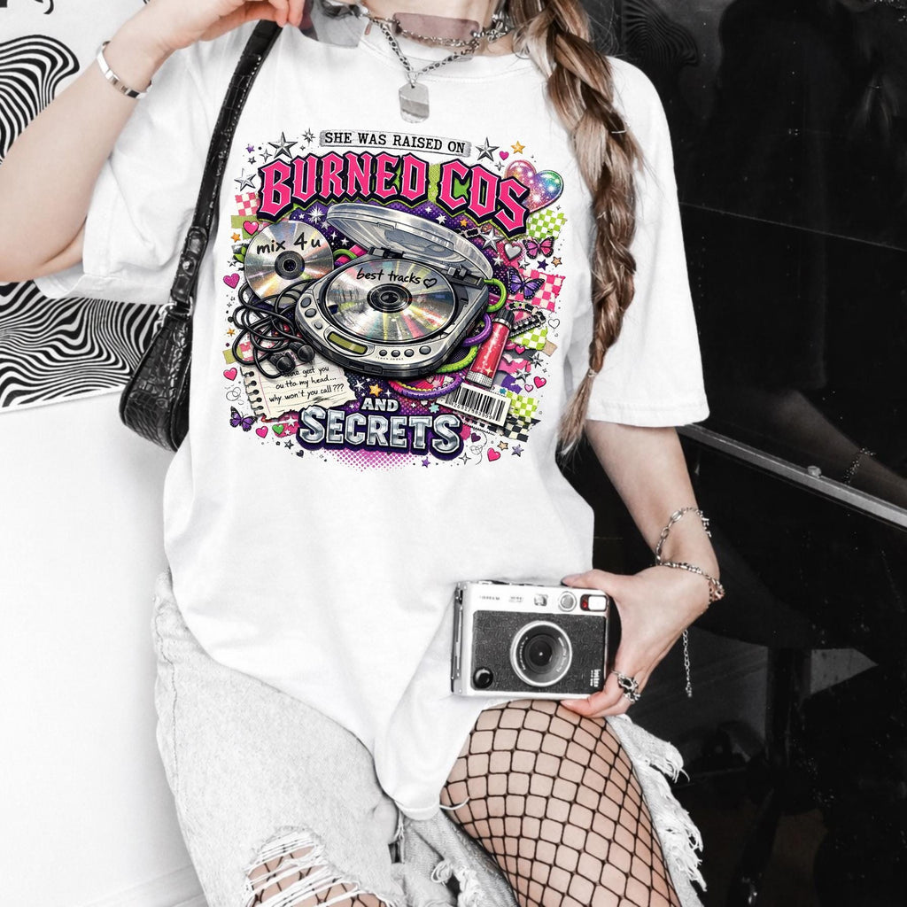 Burned CDs Secrets T-Shirt | Retro Mixtape Graphic Tee, Music Lover Unisex Shirt