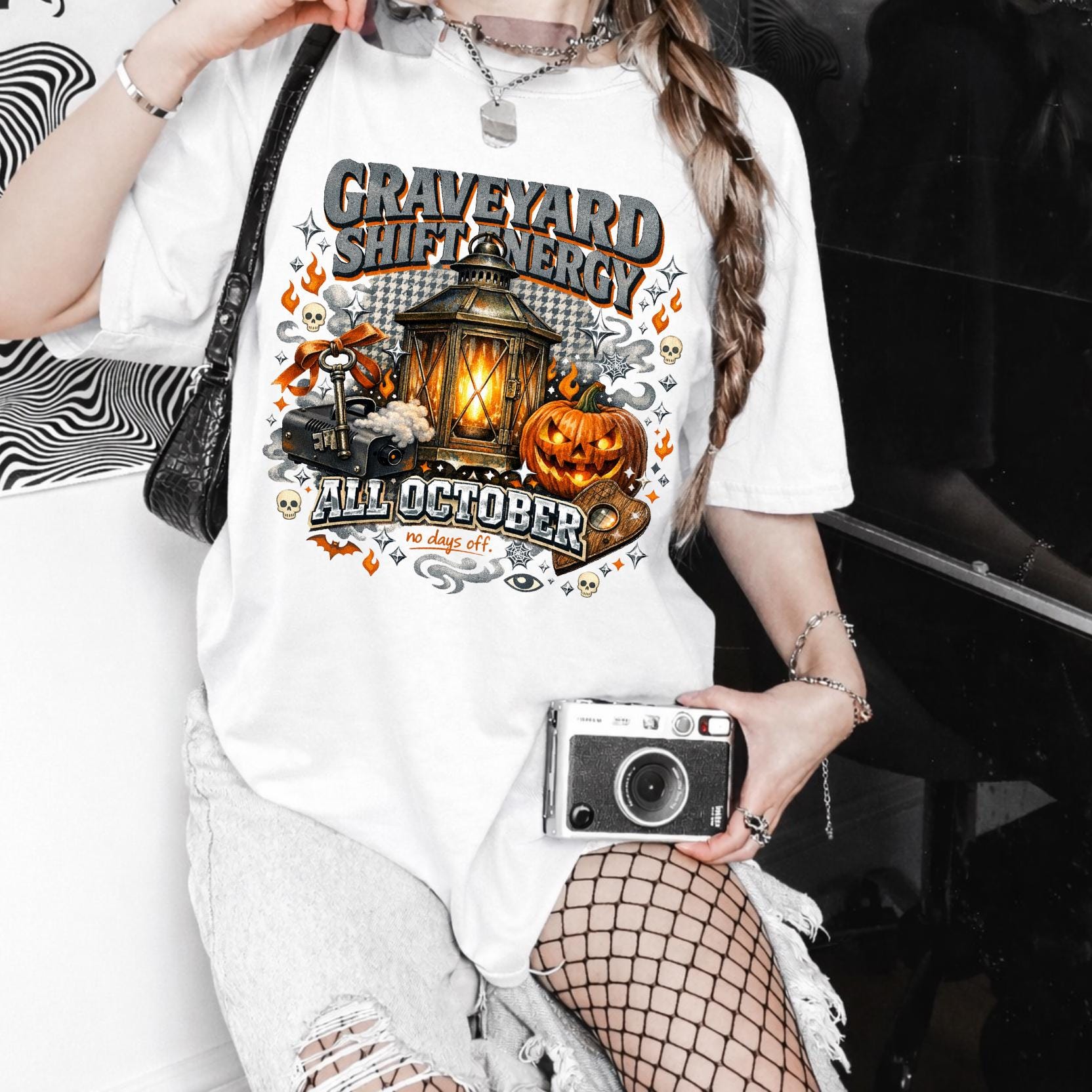 Graveyard Shift Energy Halloween T-Shirt, Spooky Pumpkin Lantern Gothic Tee