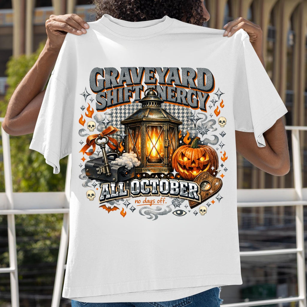 Graveyard Shift Energy Halloween T-Shirt, Spooky Pumpkin Lantern Gothic Tee