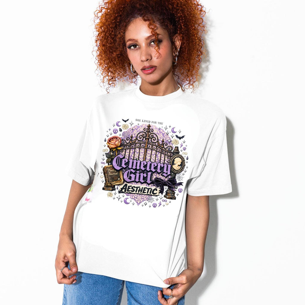 Cemetery Girl T-shirt | Gothic Graveyard Gate Vignette Design
