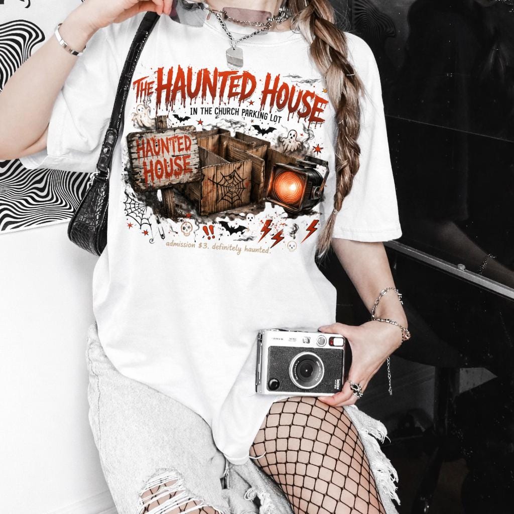 Vintage Haunted Mansion Graphic T-Shirt | Spooky Halloween Horror Illustration Tee | Gothic Ghost House Apparel