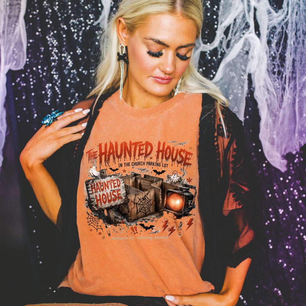 Vintage Haunted Mansion Graphic T-Shirt | Spooky Halloween Horror Illustration Tee | Gothic Ghost House Apparel