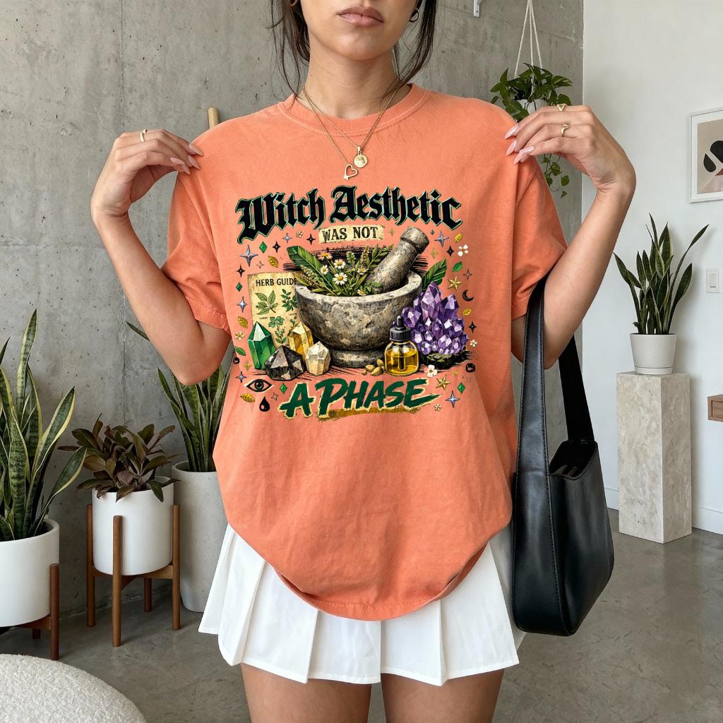 Witch Mortar Pestle T-Shirt | Botanical Witchy Graphic Tee | Pagan Herbalist Occult Fashion Gift