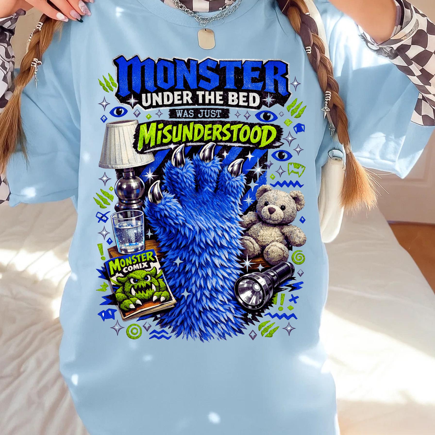 Monster Under Bed Graphic Tee | Garment-Dyed Relaxed Fit Unisex Shirt