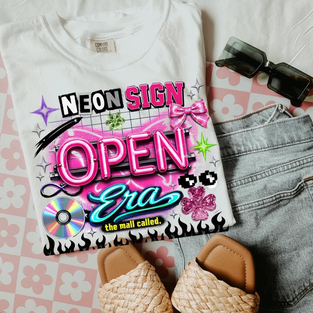 Neon Sign Open Era T-Shirt | Retro CD Flame Graphic Tee