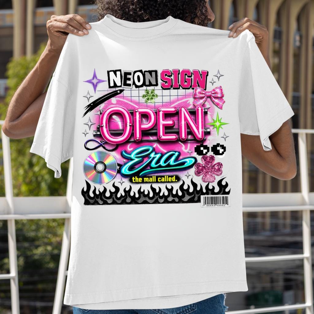 Neon Sign Open Era T-Shirt | Retro CD Flame Graphic Tee
