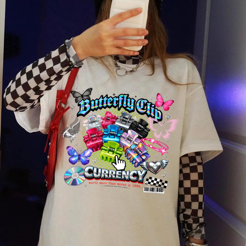 Butterfly Clip Currency Graphic Tee | Retro Vaporwave Streetwear Shirt