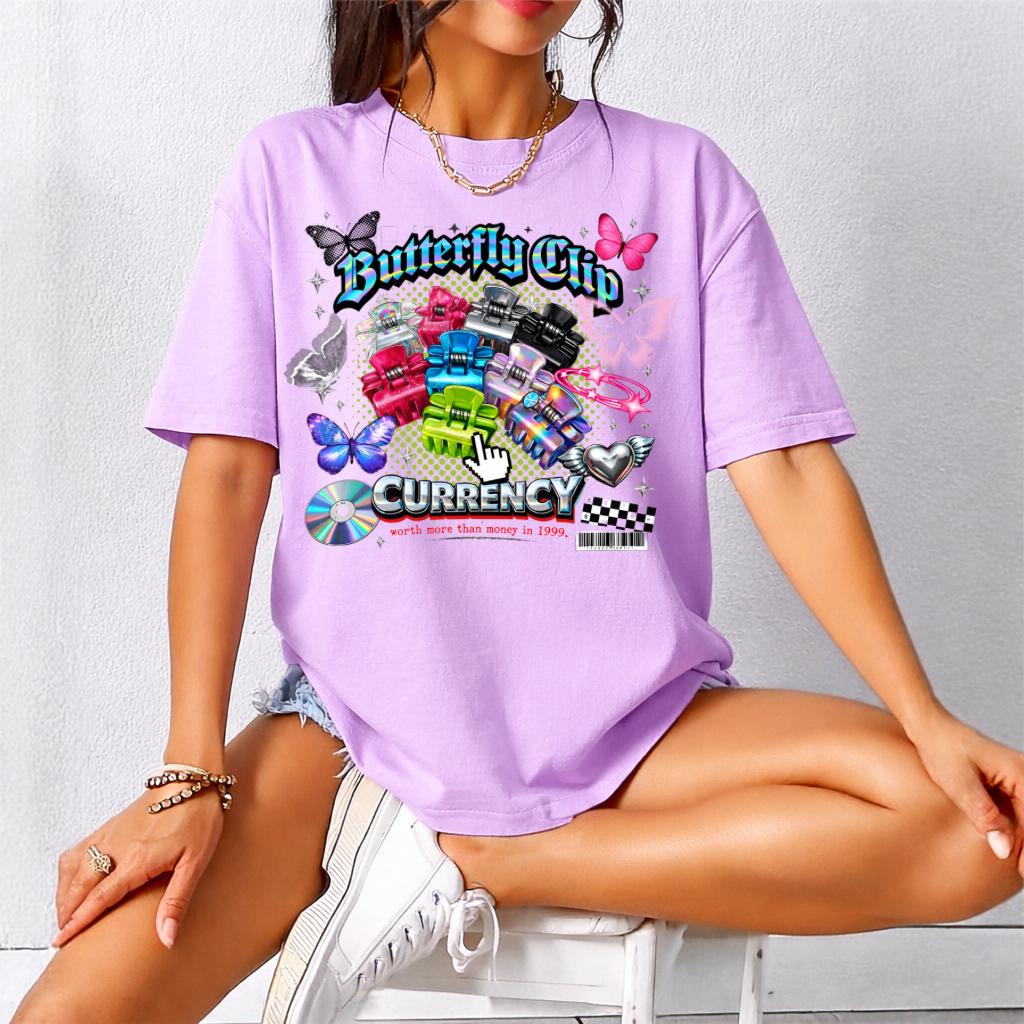 Butterfly Clip Currency Graphic Tee | Retro Vaporwave Streetwear Shirt