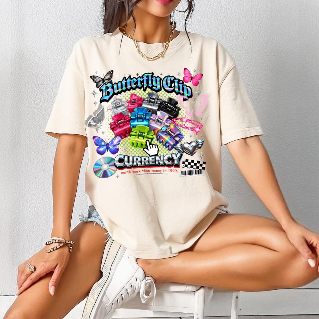 Butterfly Clip Currency Graphic Tee | Retro Vaporwave Streetwear Shirt
