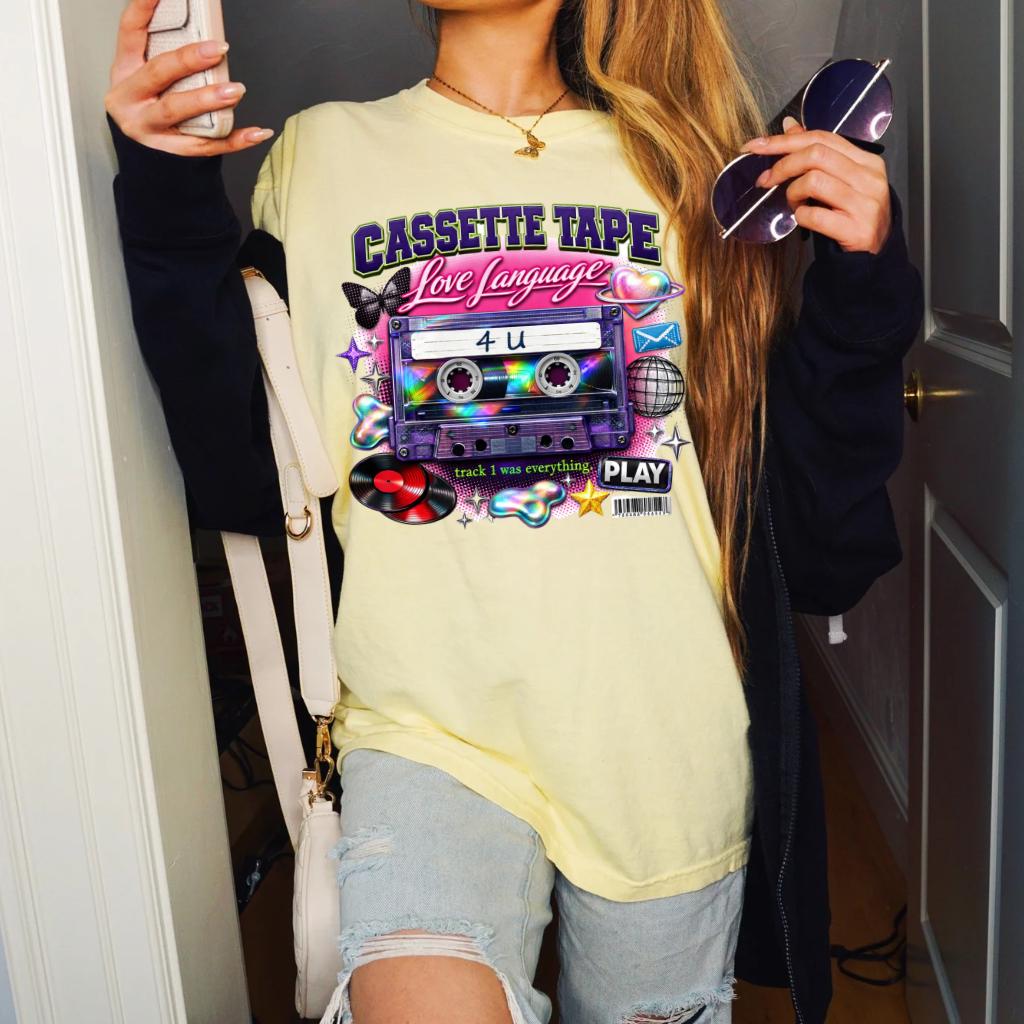Cassette Tape Love Language T-Shirt Retro 90s Mix Vintage Music Tee Unisex Nostalgia Gift