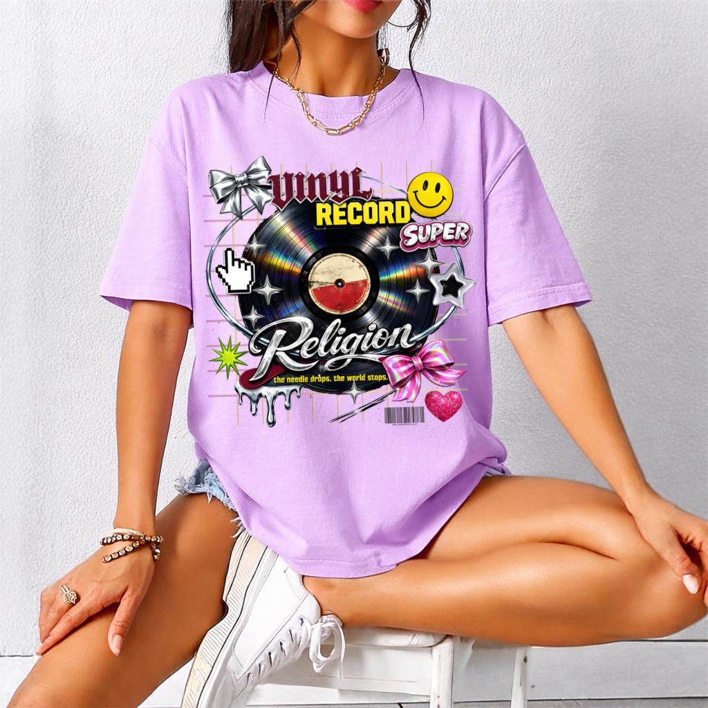 Vinyl Record Collage T-Shirt | Retro Music Pop Art Graphic Tee