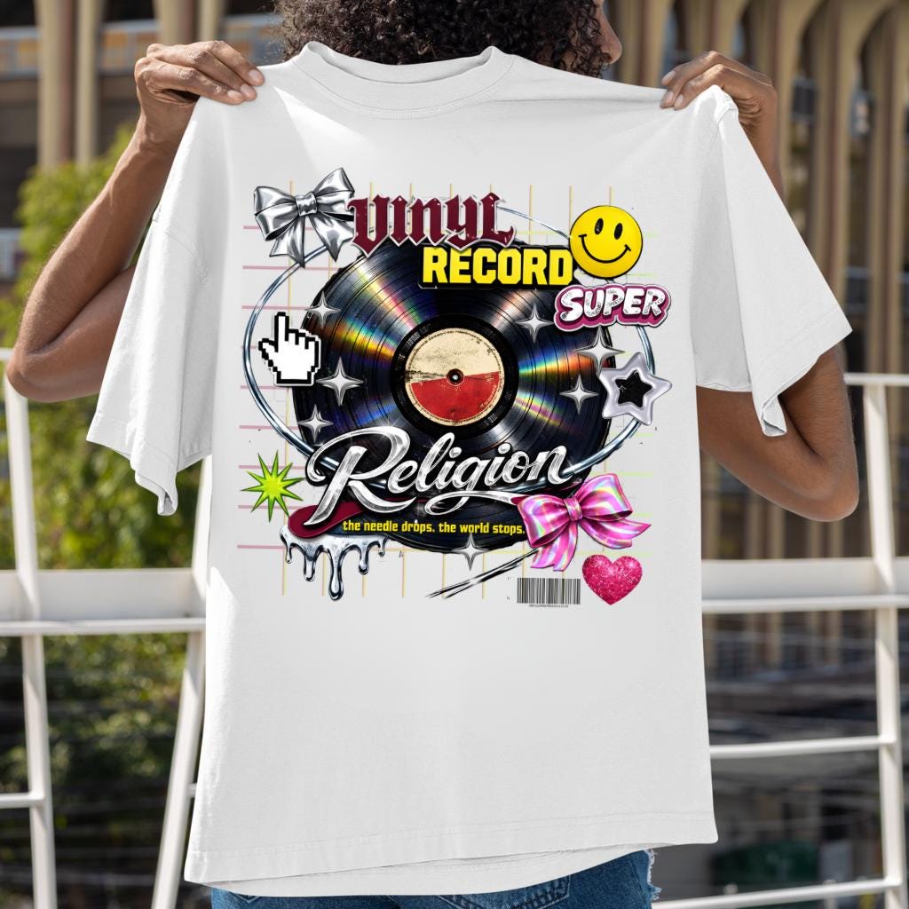 Vinyl Record Collage T-Shirt | Retro Music Pop Art Graphic Tee