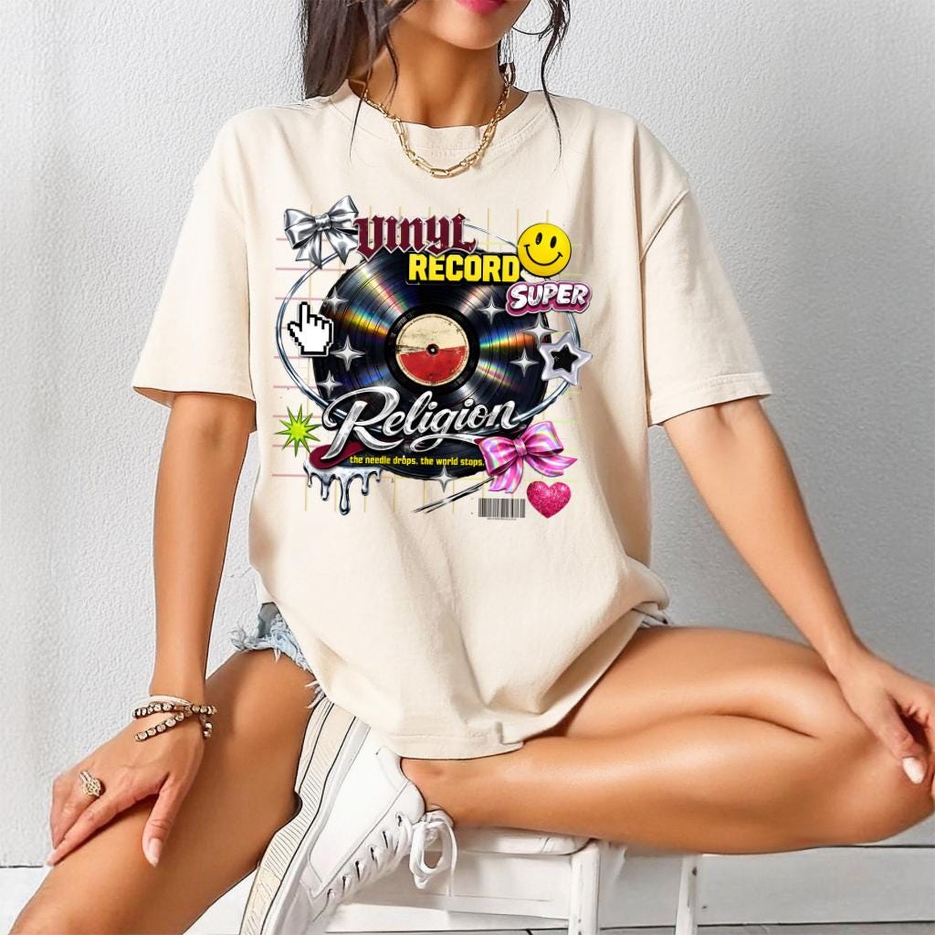 Vinyl Record Collage T-Shirt | Retro Music Pop Art Graphic Tee