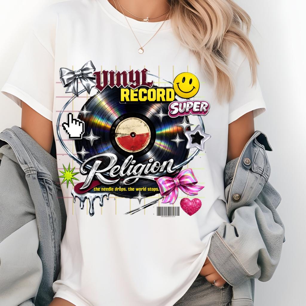 Vinyl Record Collage T-Shirt | Retro Music Pop Art Graphic Tee