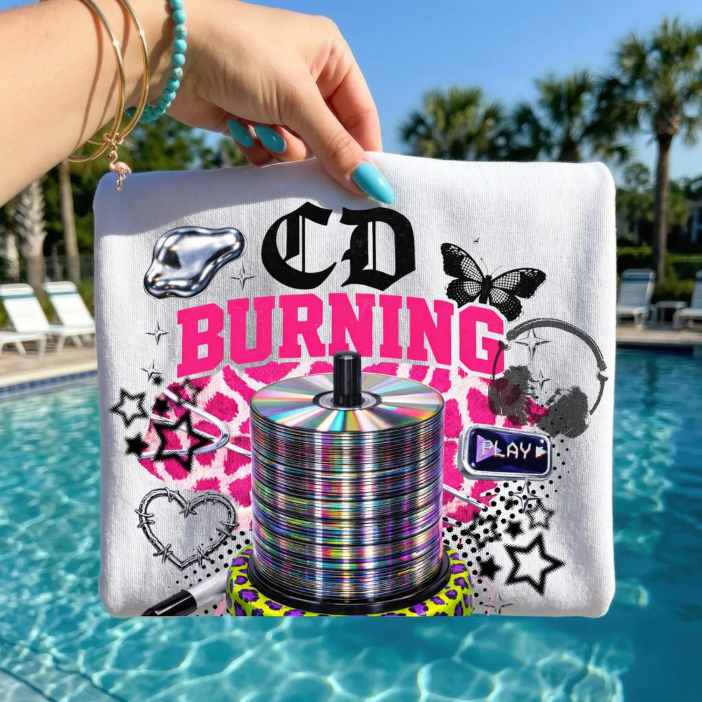 CD Burning Graphic T-Shirt | Retro Disc Pop Art Elements Vintage Music Tee Unisex Style