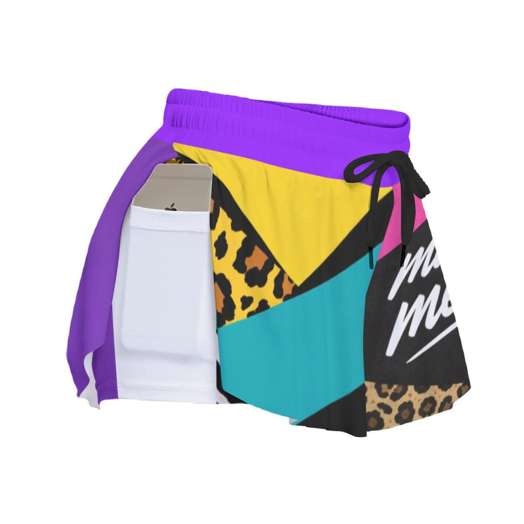 Y2K Retro Colorblock Athletic Shorts, 90s Neon Workout Double Layer Shorts