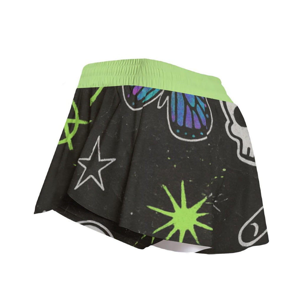 Grunge Y2K Graphic Athletic Shorts, Double Layer Punk Star Workout Shorts