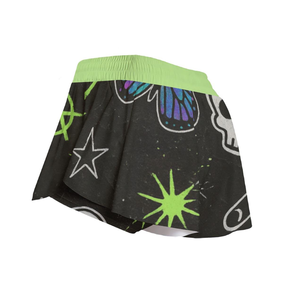 Grunge Y2K Graphic Athletic Shorts, Double Layer Punk Star Workout Shorts