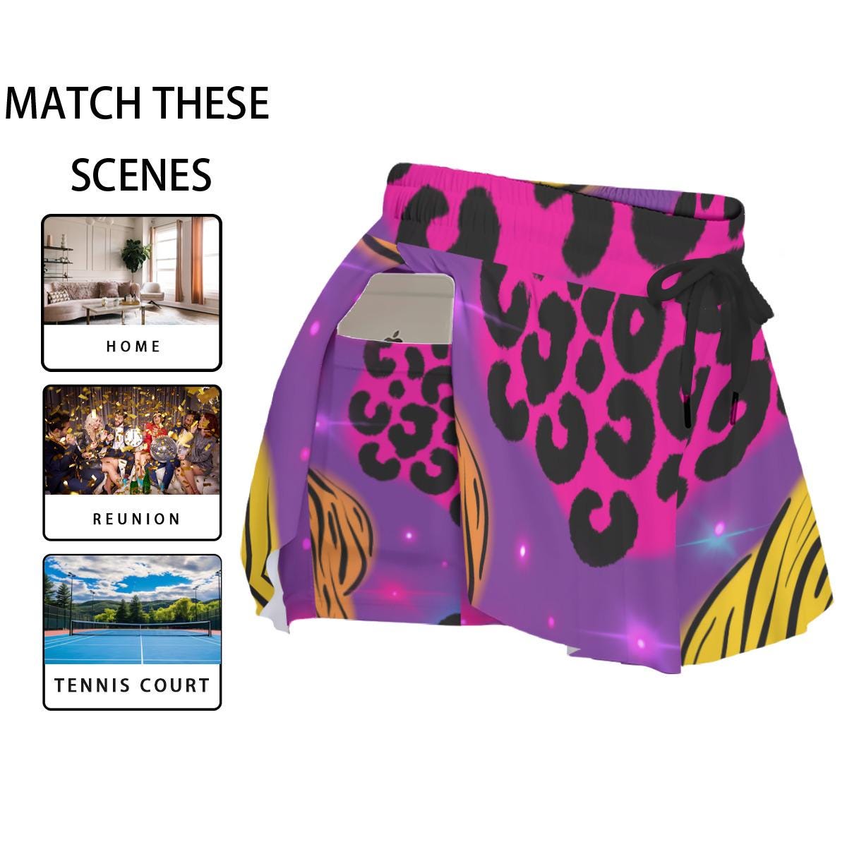 Y2K Neon Animal Print Shorts, Retro Colorblock Athletic Shorts, Summer Activewear