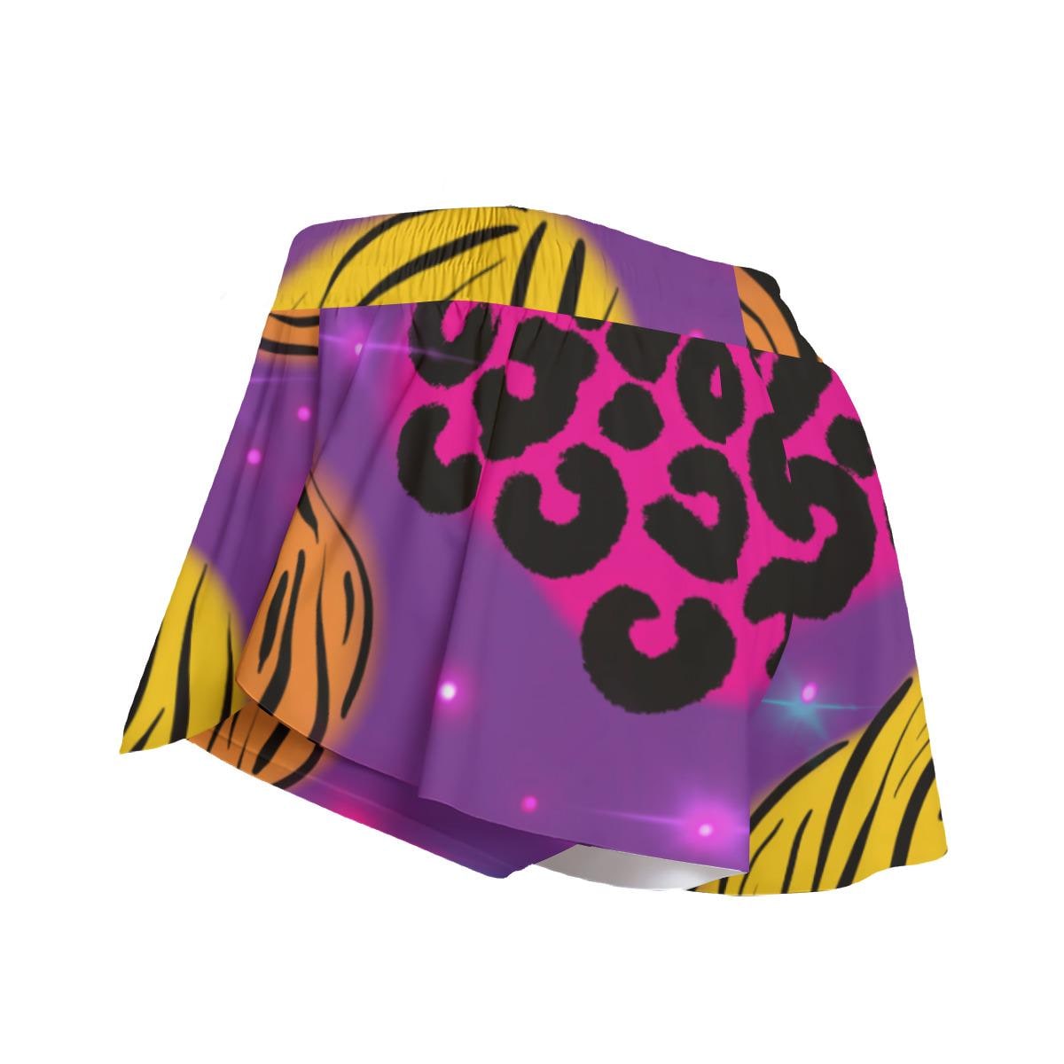 Y2K Neon Animal Print Shorts, Retro Colorblock Athletic Shorts, Summer Activewear