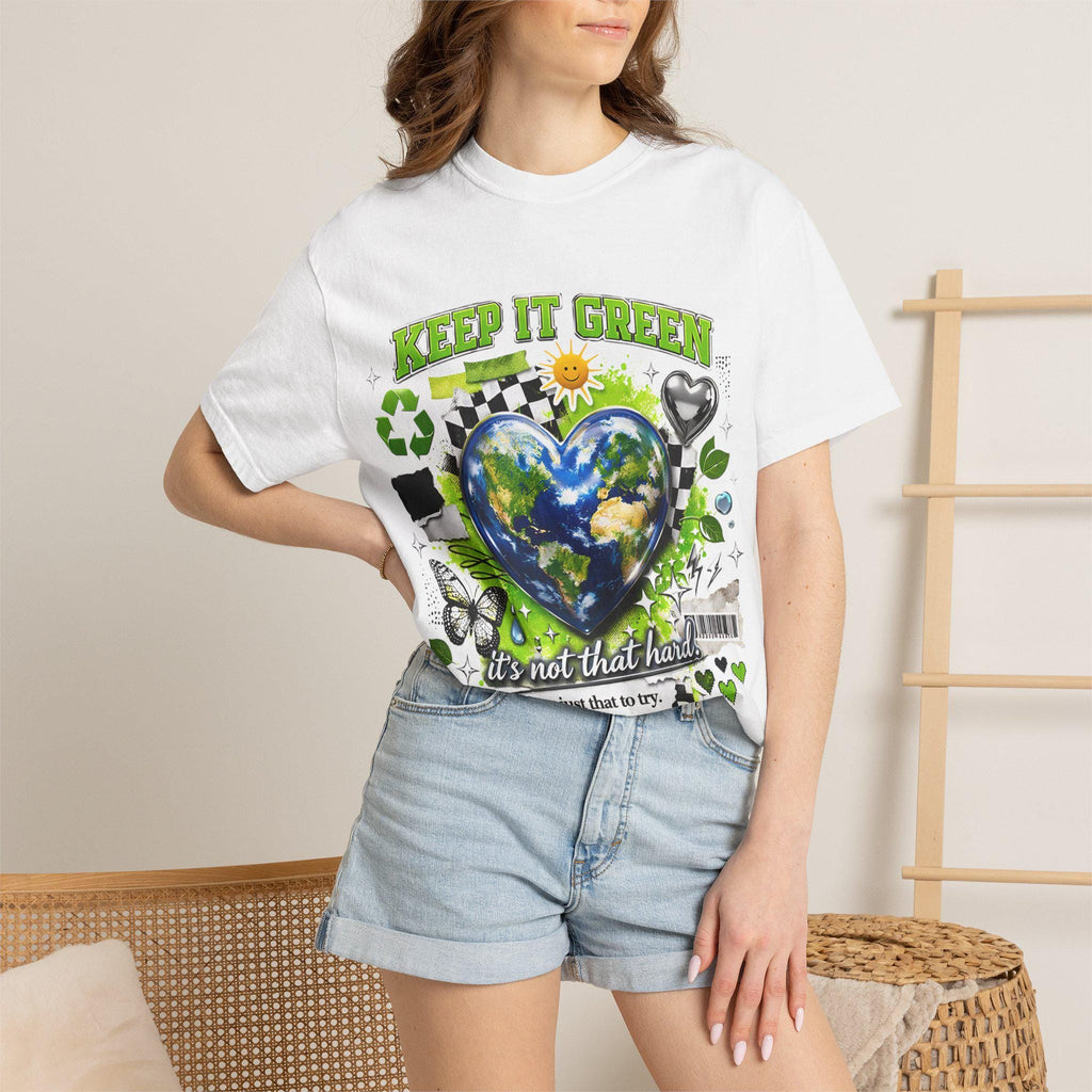 Keep It Green Earth Heart T-Shirt: Eco-Friendly Planet Lover Graphic Tee