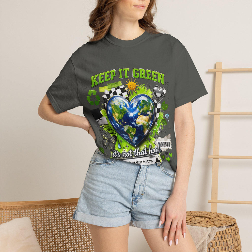 Keep It Green Earth Heart T-Shirt: Eco-Friendly Planet Lover Graphic Tee