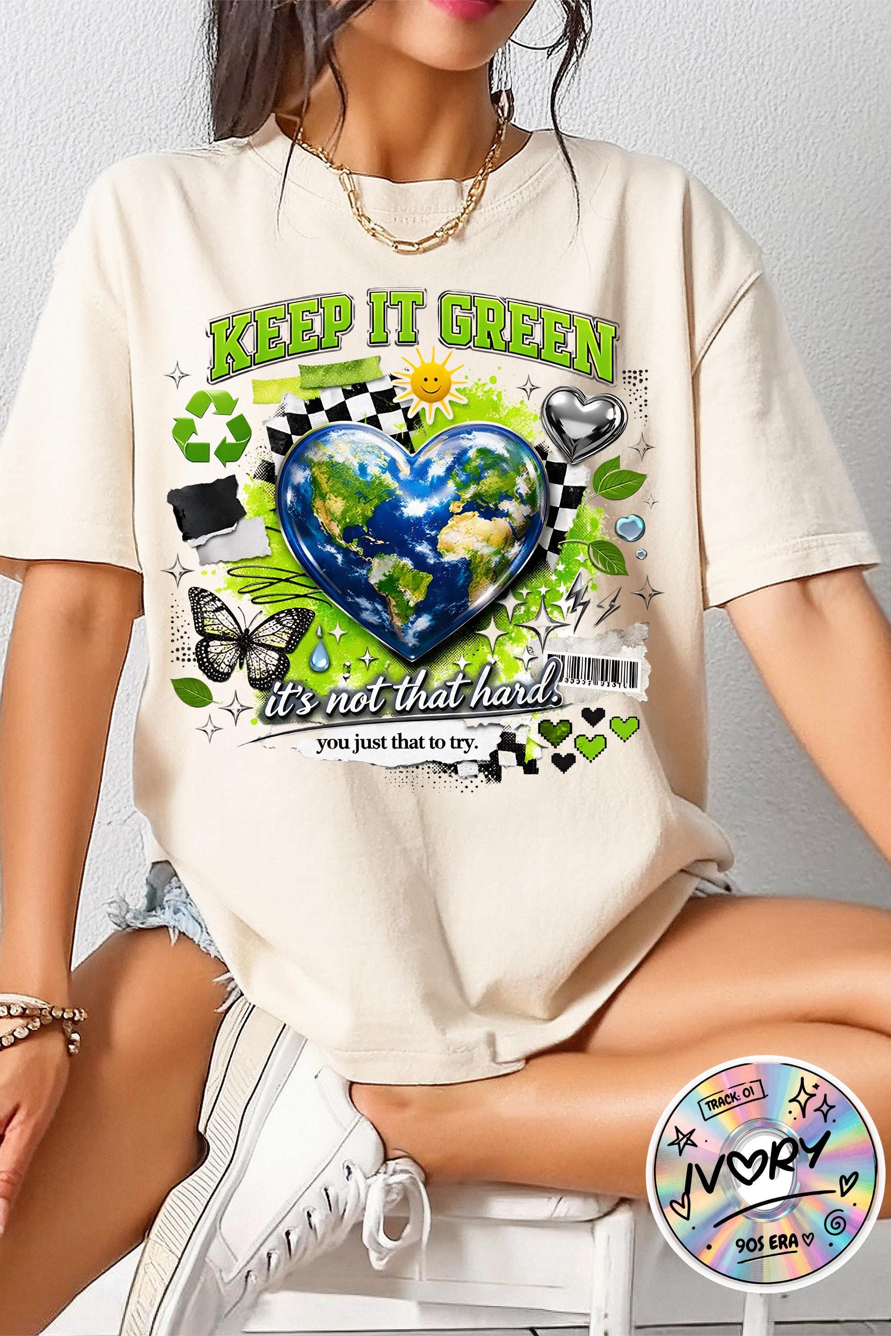 Keep It Green Earth Heart T-Shirt: Eco-Friendly Planet Lover Graphic Tee