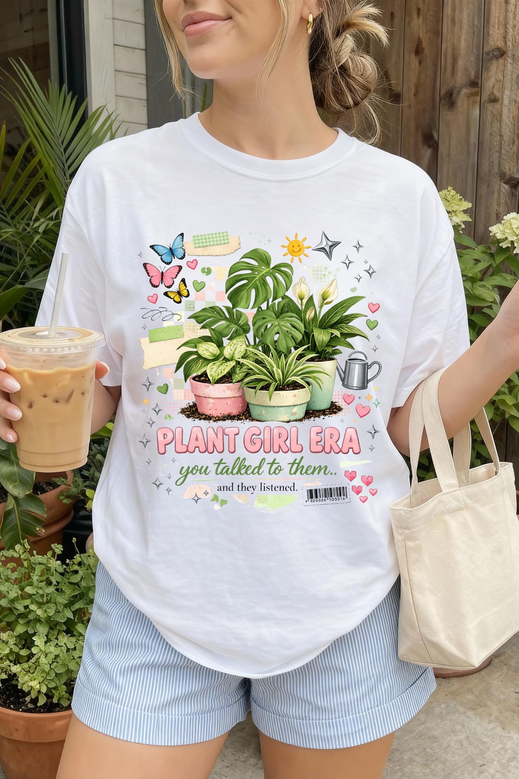 Plant Girl Era T-Shirt | Potted Plants, Monstera, Watering Can, Butterfly Design