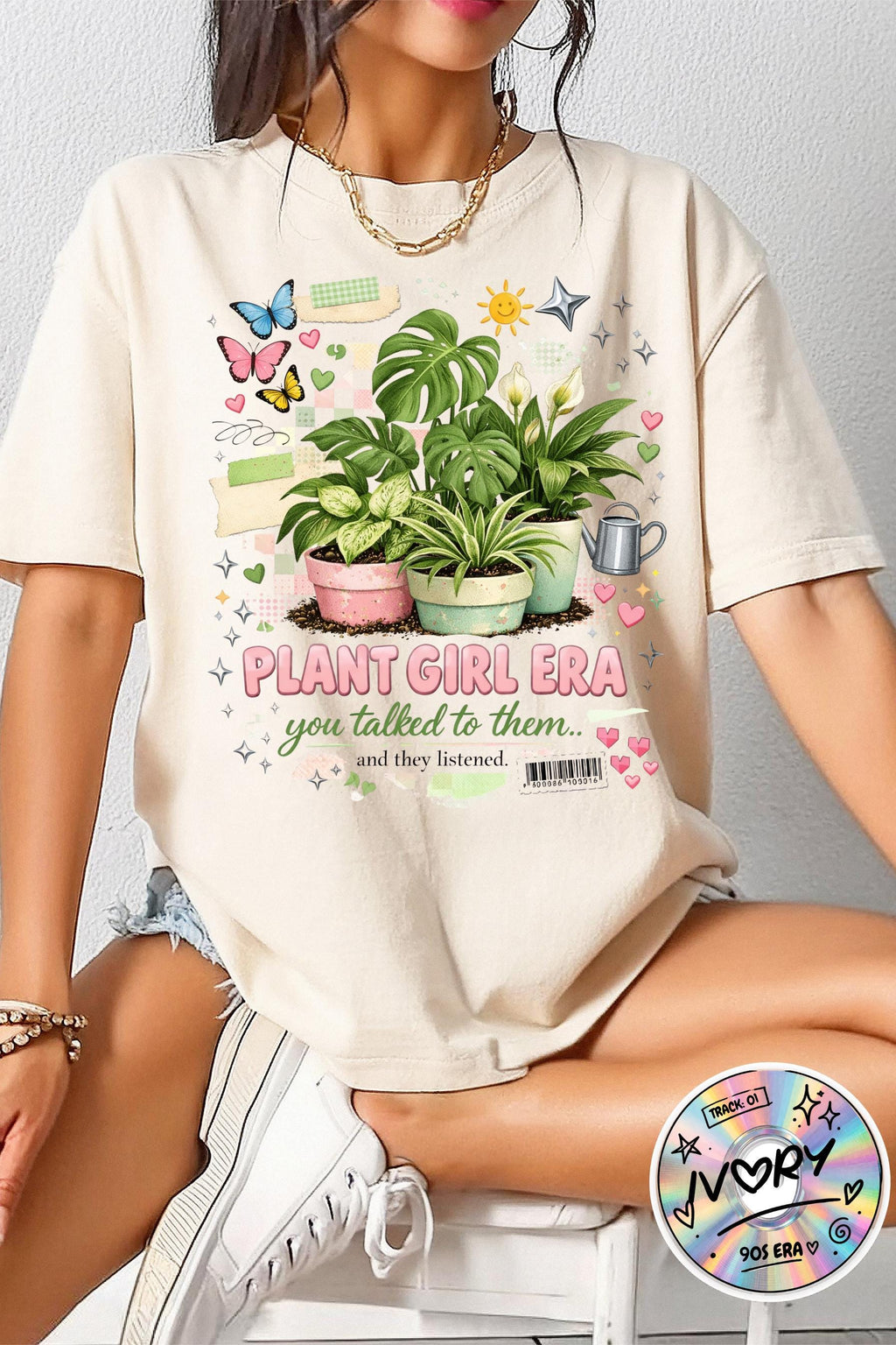 Plant Girl Era T-Shirt | Potted Plants, Monstera, Watering Can, Butterfly Design