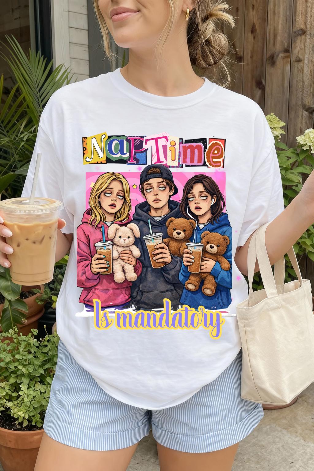Naptime Is Mandatory T-shirt | Cozy Teddy Trio Illustration