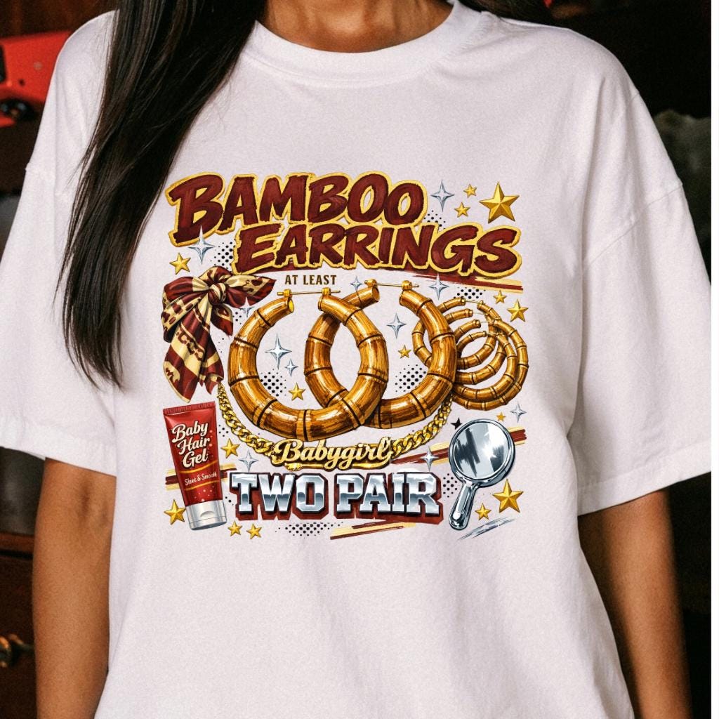 Bamboo Earrings Retro Graphic T-Shirt | Vintage Tattoo Style Hoop Design Tee Unisex Streetwear