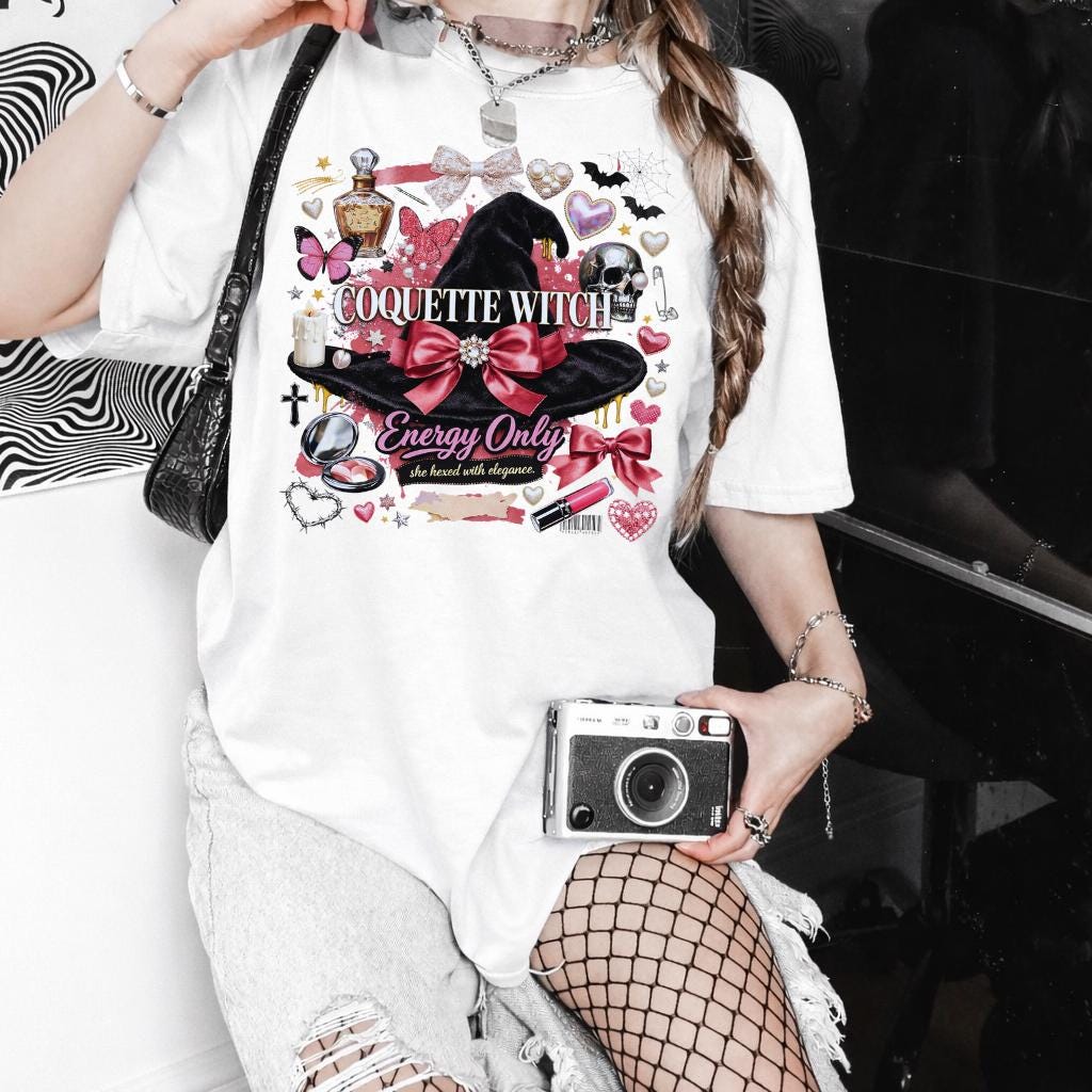 Coquette Witch graphic tee | Witch hat, bows, hearts, potion bottle