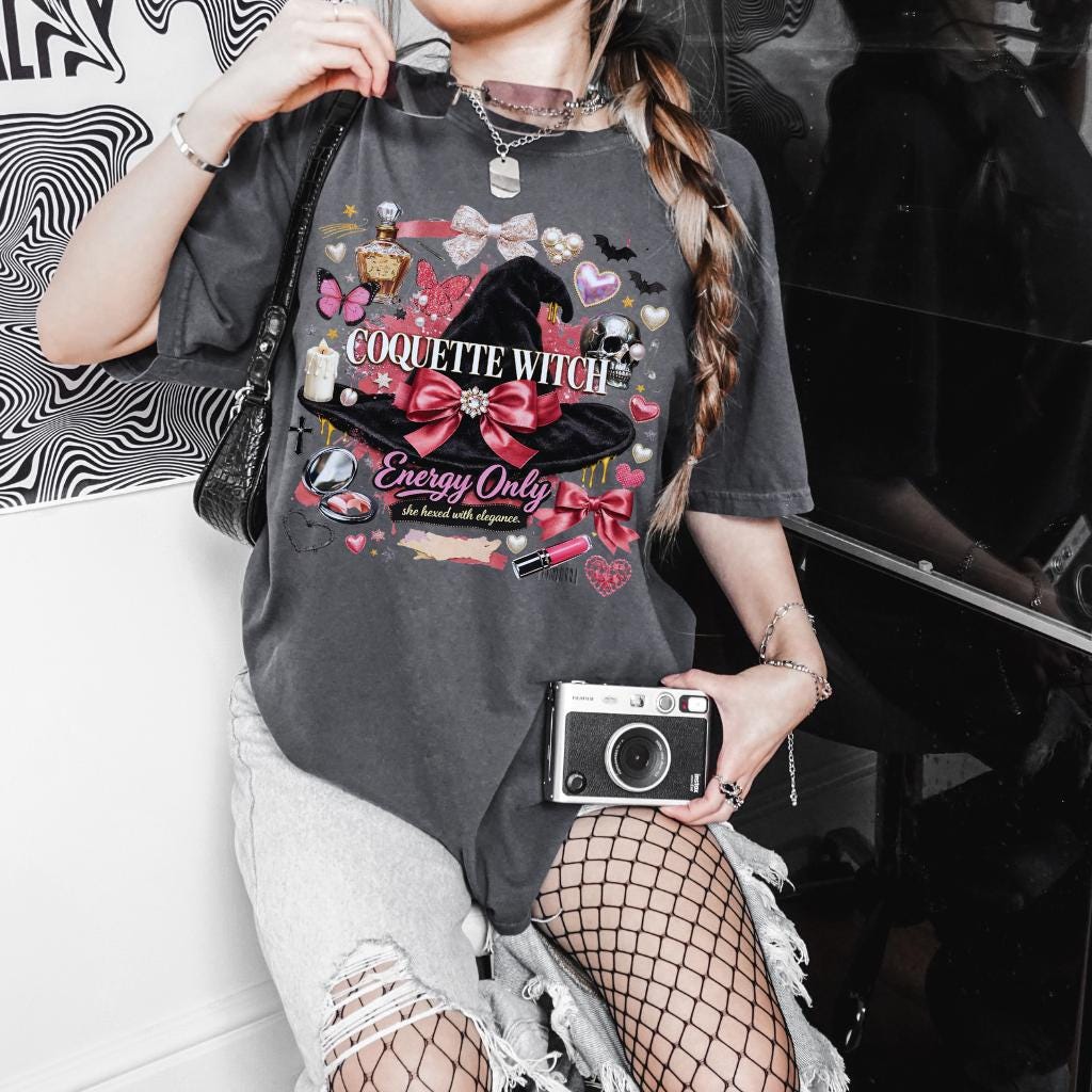 Coquette Witch graphic tee | Witch hat, bows, hearts, potion bottle