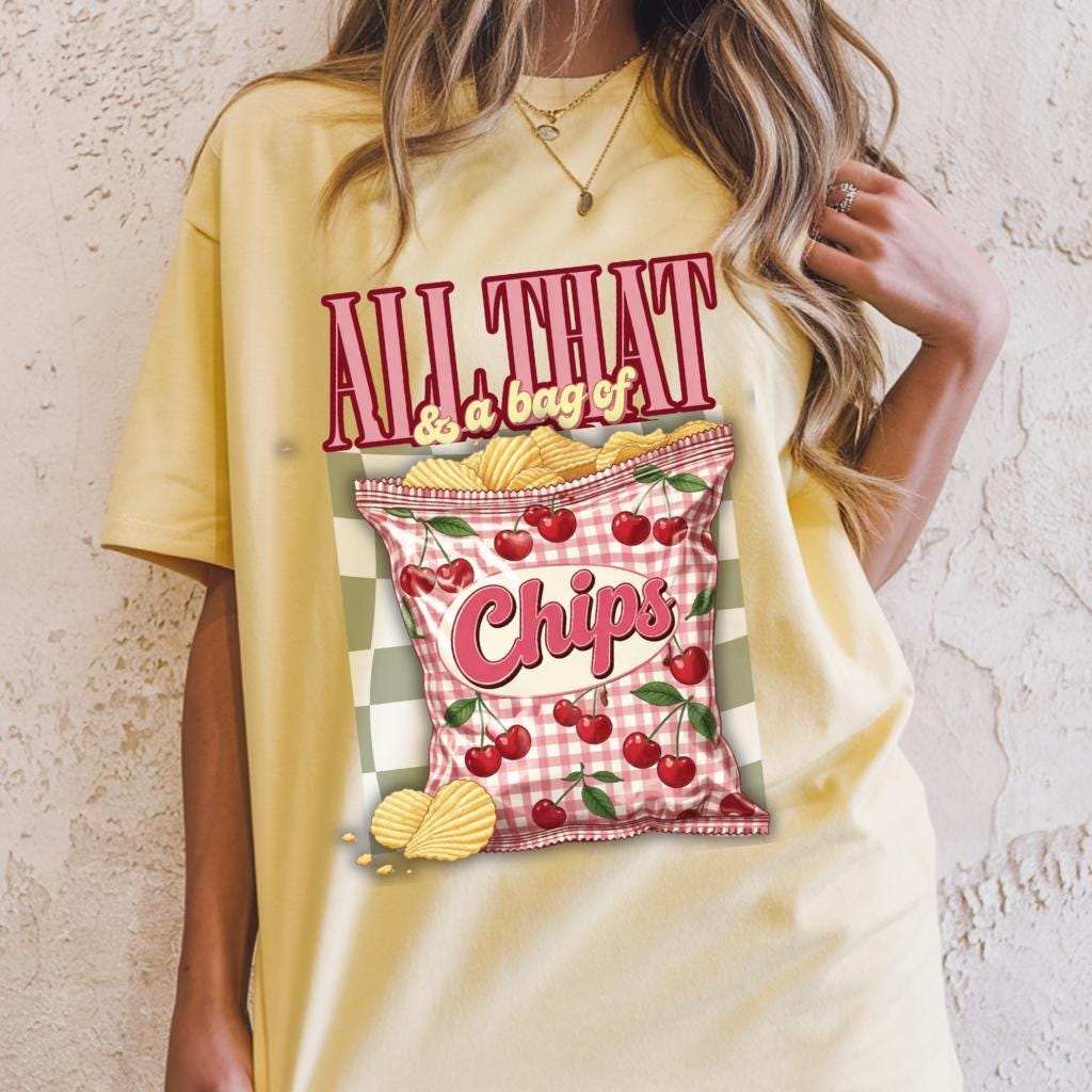 Retro Cherry Chips Graphic Tee: 90s Y2K Comfort Colors Nostalgic Shirt