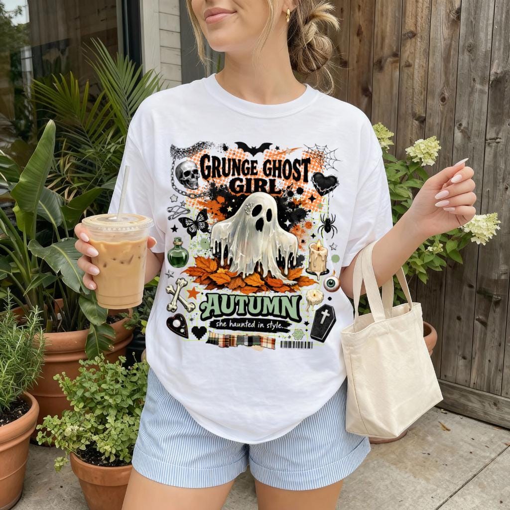 Grunge Ghost Girl Autumn Graphic T-Shirt Halloween Spooky Vintage Style Tee