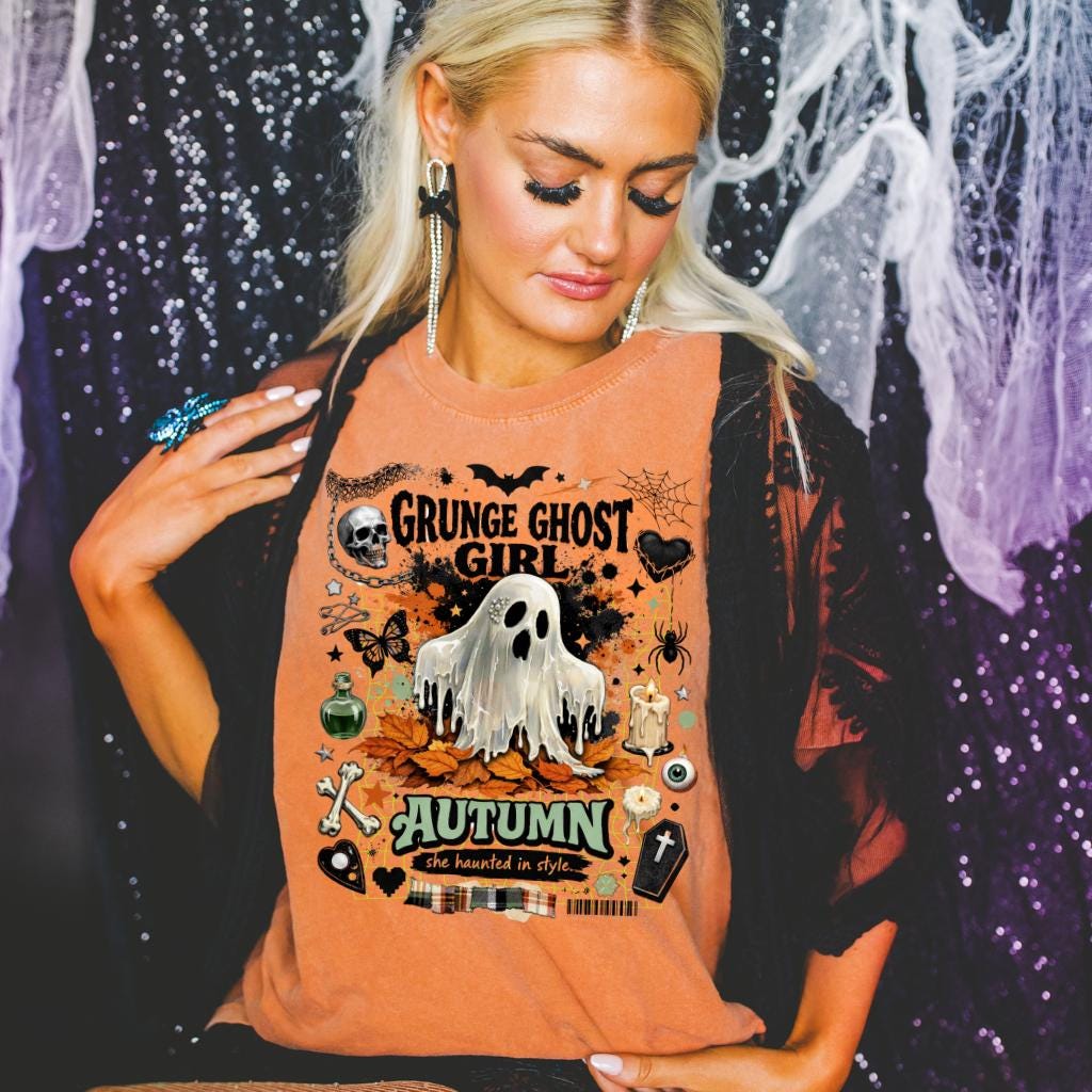 Grunge Ghost Girl Autumn Graphic T-Shirt Halloween Spooky Vintage Style Tee