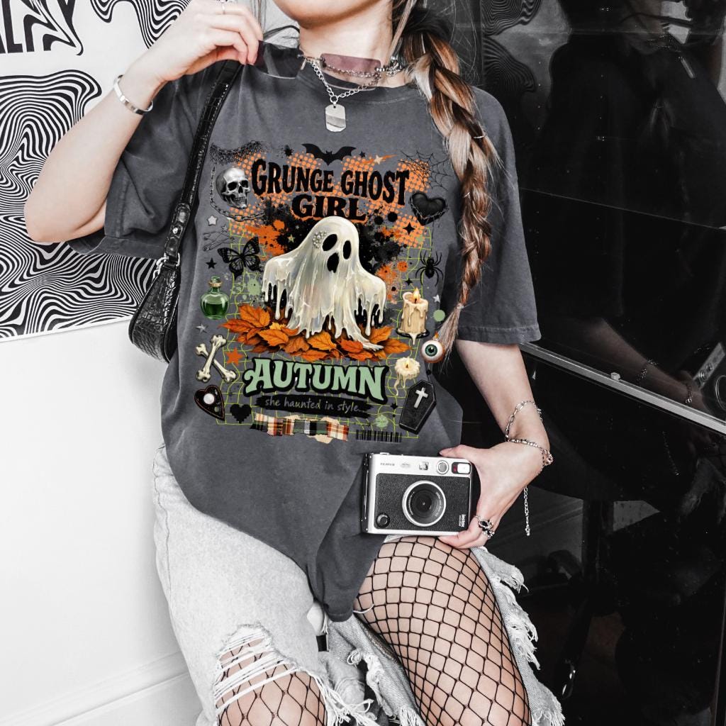 Grunge Ghost Girl Autumn Graphic T-Shirt Halloween Spooky Vintage Style Tee
